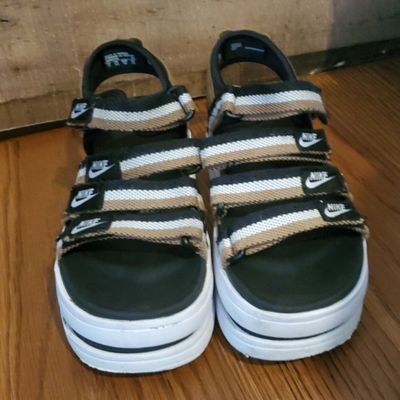 Nike Icon Classic Black Gold White Platform Sandals Shoes Women's Size 7 DH0224 - Picture 2 of 14